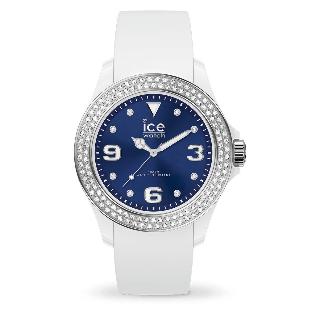 White ice watch with 2025 swarovski crystals